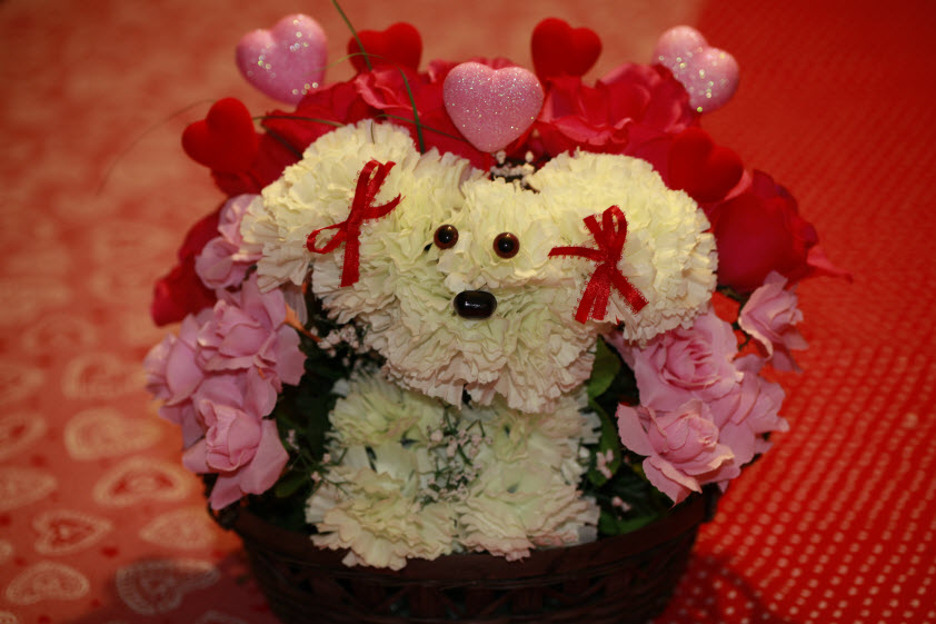 Per a blog reader's request, I made a Valentine's Puppy Bouquet. I love it!